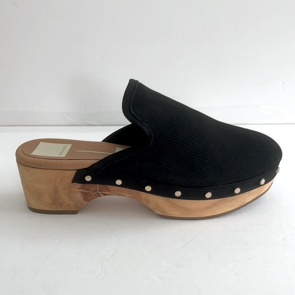Dolce Vita Black Nubuck Slip On Block Heel Clogs Platform Shoes Size 6.5 NEW - Picture 5 of 10